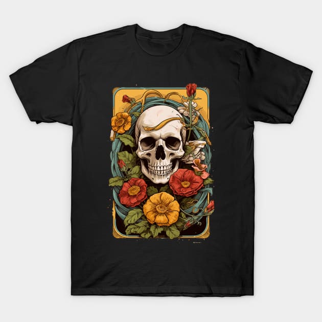 Elegant Floral Skull Art: Trending & Unique Boho Design T-Shirt by laverdeden